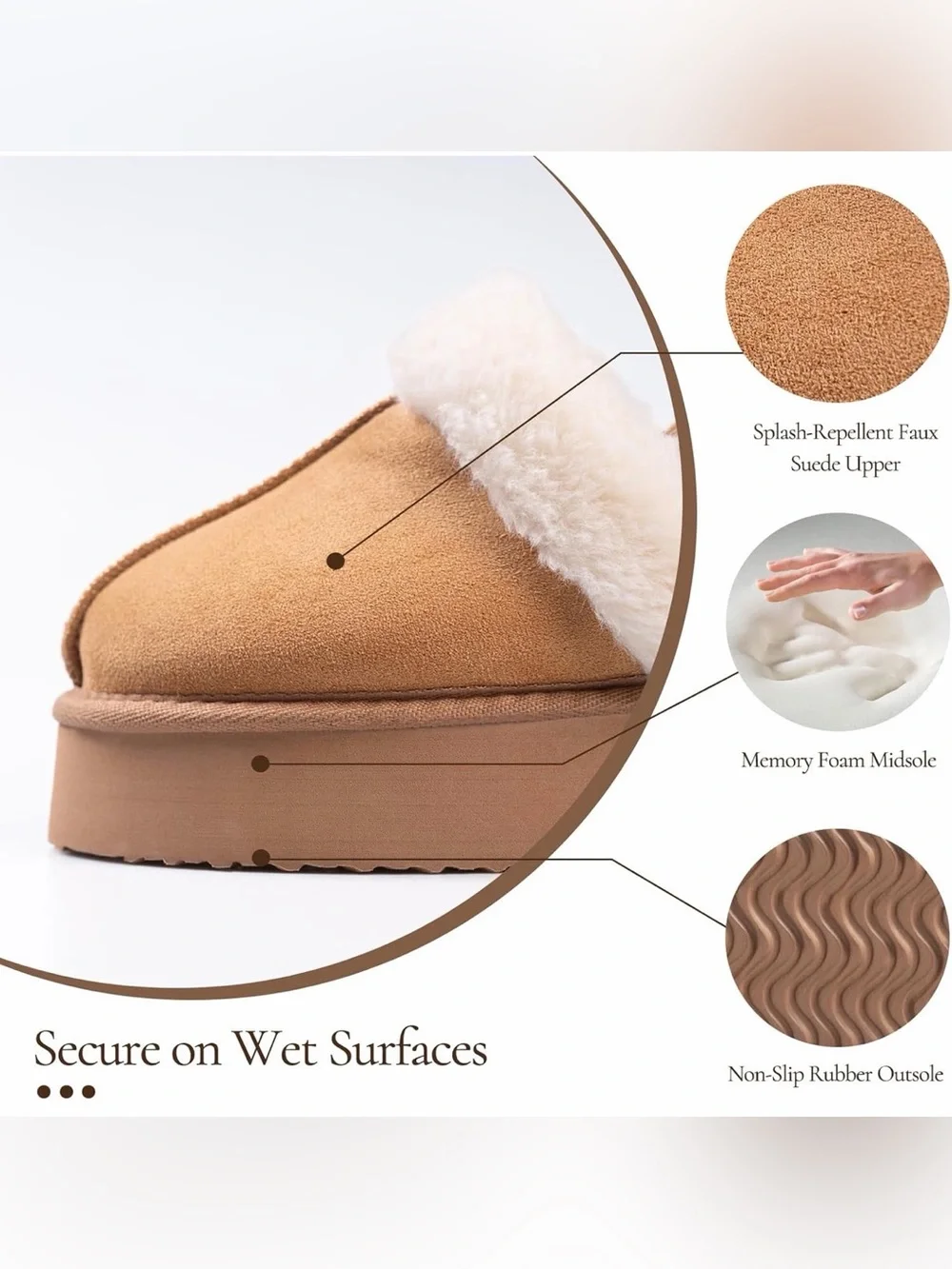 Cozy Off-White Fleece Shearling Platform Mule/Slipper w/Heel Strap Size 7.5 NIB